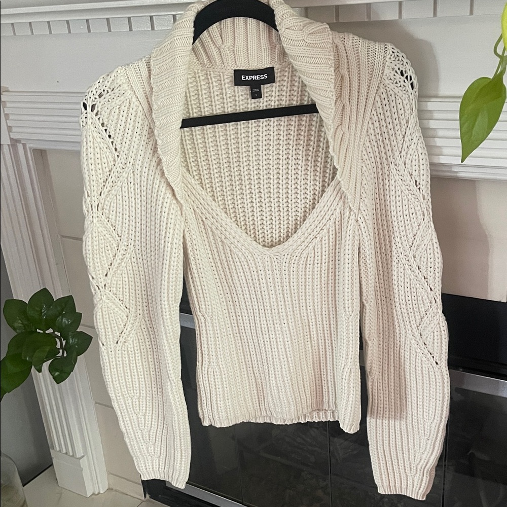 Express Women's V-Neck Cream Sweater